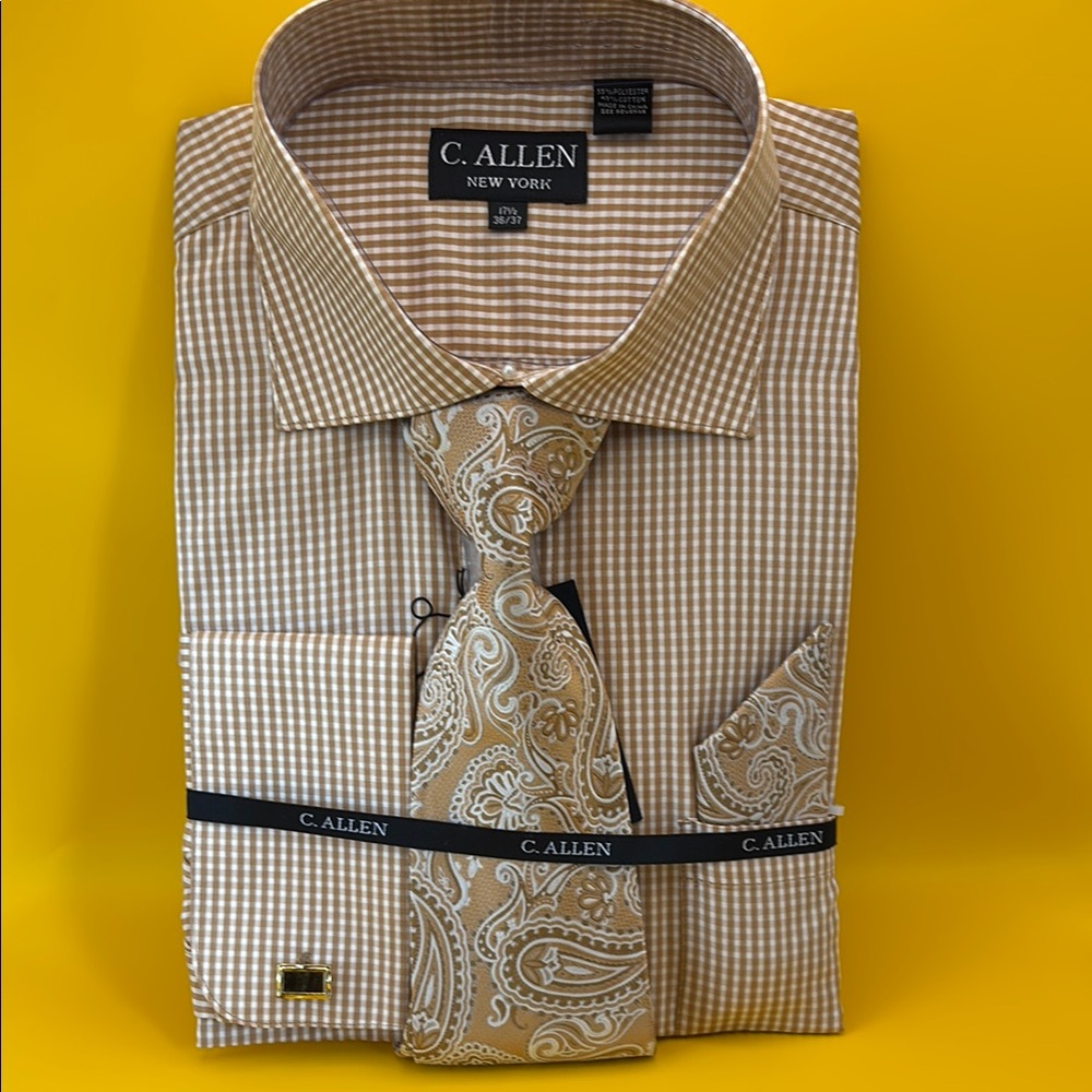 Men's C. Allen Brown Checkered Shirt with Paisley Tie